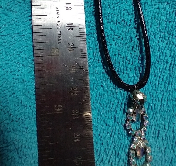 Aurora crystal long dangle pendant on black cord necklace - Picture 2 of 4